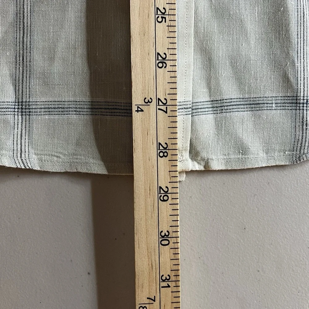 Untuckit Mens Slim S Masaccio WR Linen Cream Navy Plaid Long Sleeve Button Shirt
